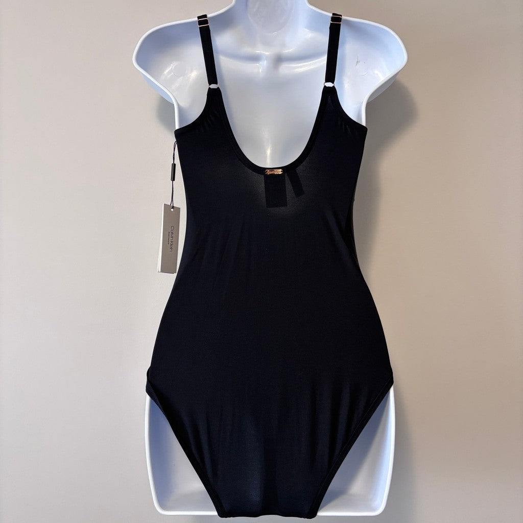 Calvin Klein Size 6 Black Twist-Front Tummy-Control One Piece Swimsuit NWT