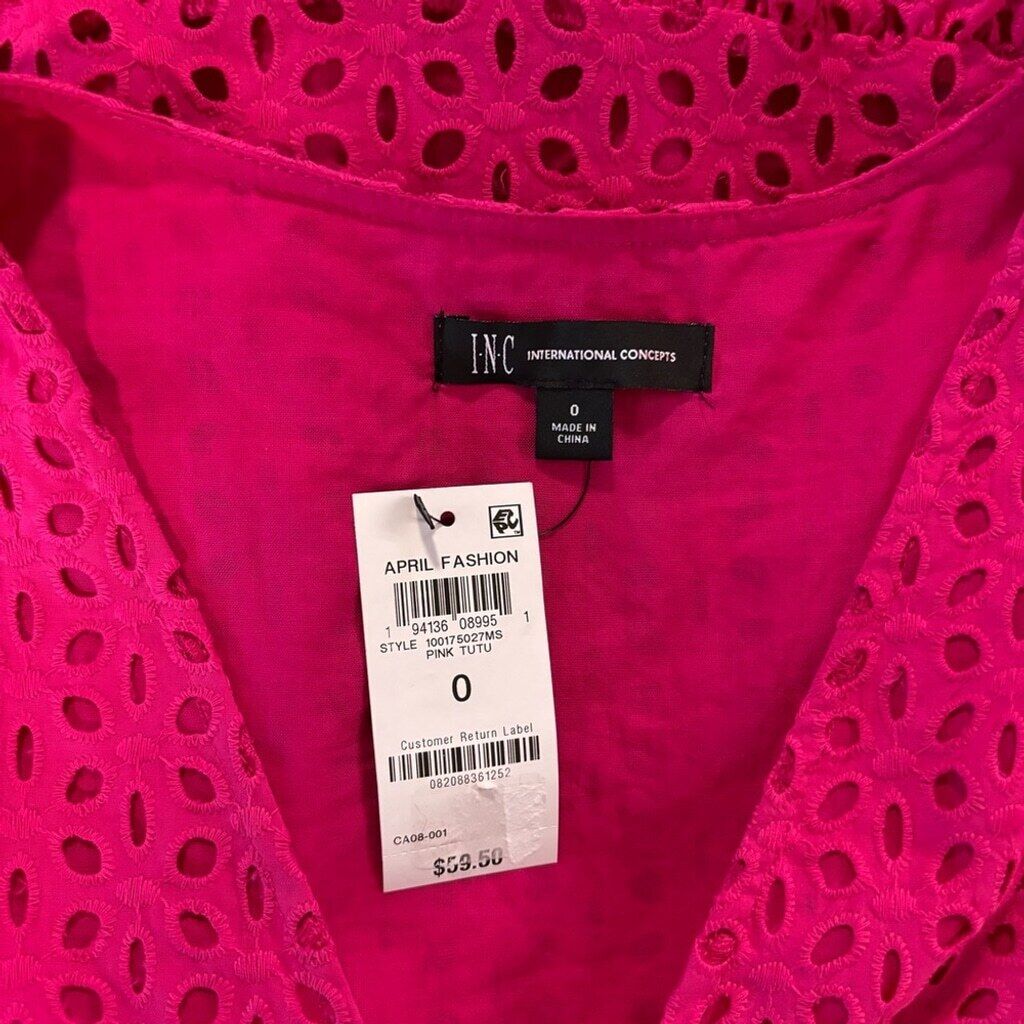 I.N.C. International Concepts Women's Size 0 Hot Pink Cotton Eyelet Top NWT