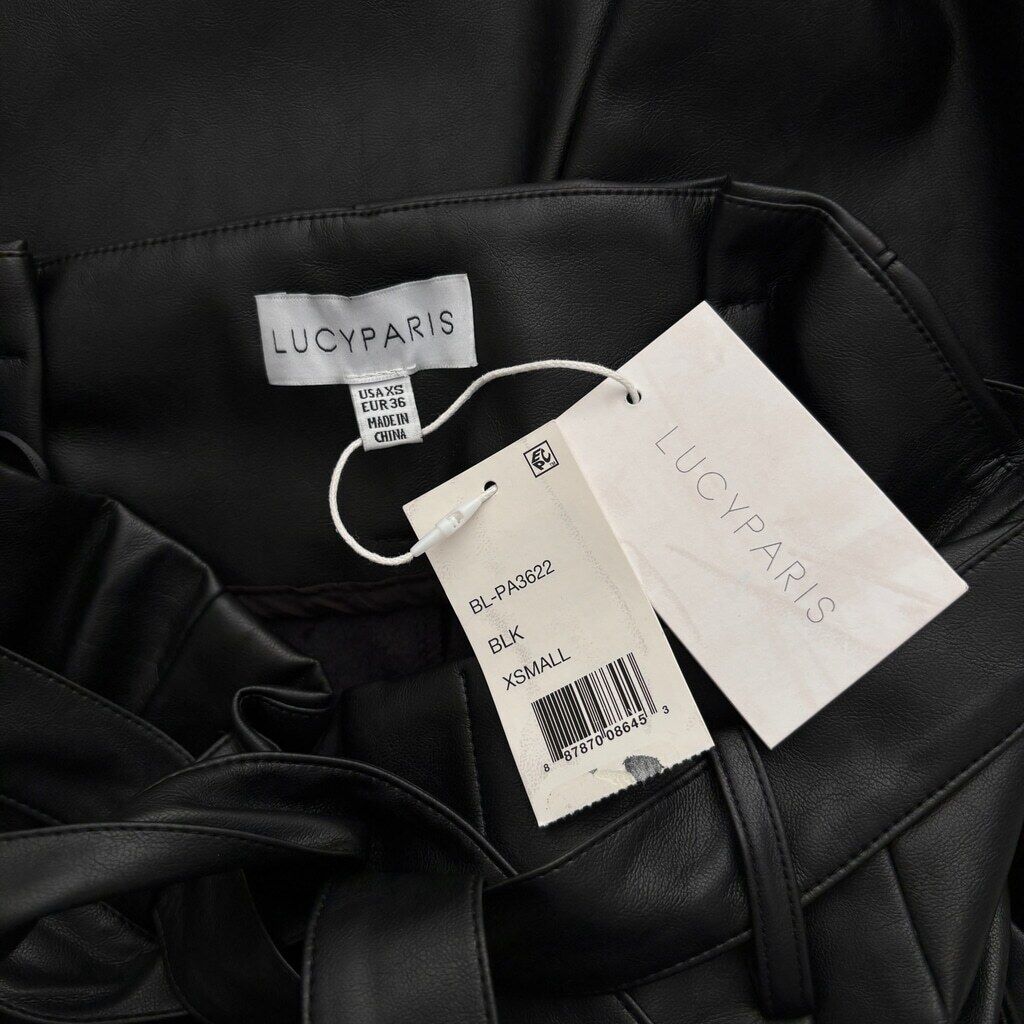 Lucy Paris Women's Size XS Black Faux Leather Paperbag-Waist Pants NWT