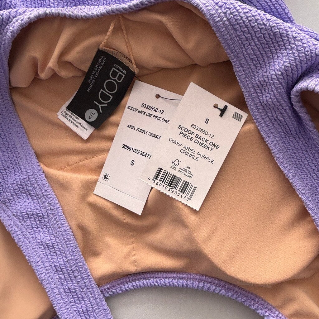Cotton On Women's Purple Low-Back One-Piece Crinkle Swimsuit NWT