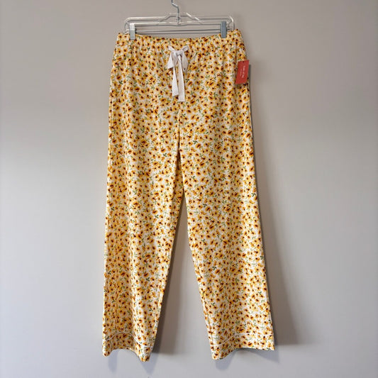 State of Day Women's Yellow Floral Printed Poplin Pajama Pants w/ Drawstring NWT