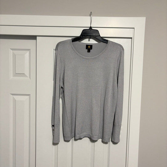 JM Collection Petite Large Grey & Silver Sparkly Rivet-Detail Sweater NWT