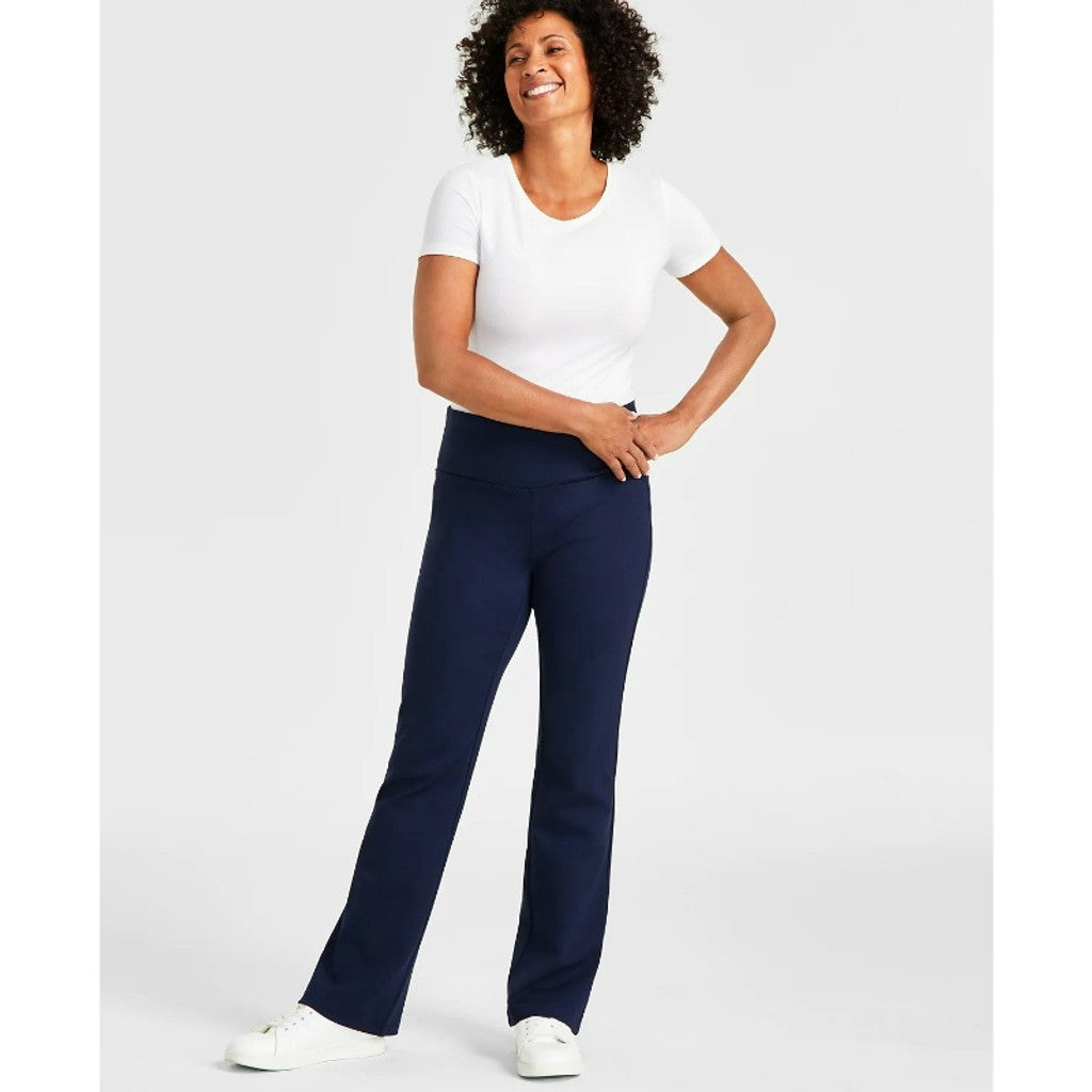 Style & Co. Women's Large Petite Navy Mid-Rise Pull-On Bootcut Ponte Pants NWT