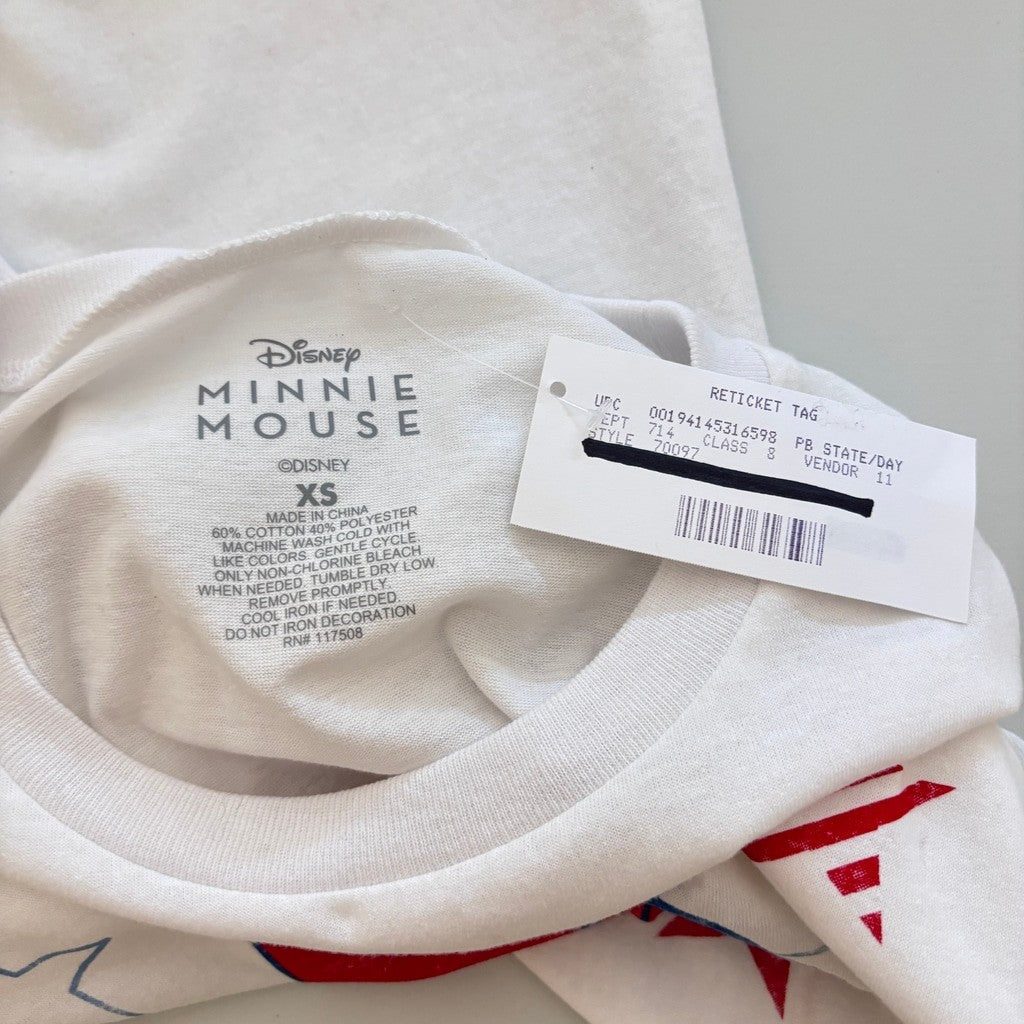 Disney Women's Extra Small Minnie Mouse Graphic Short Sleeve White T-Shirt NWT