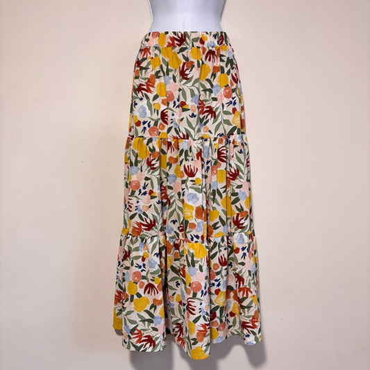 SHEIN Floral Tiered Maxi Skirt Multicolor Print NWT Size XS