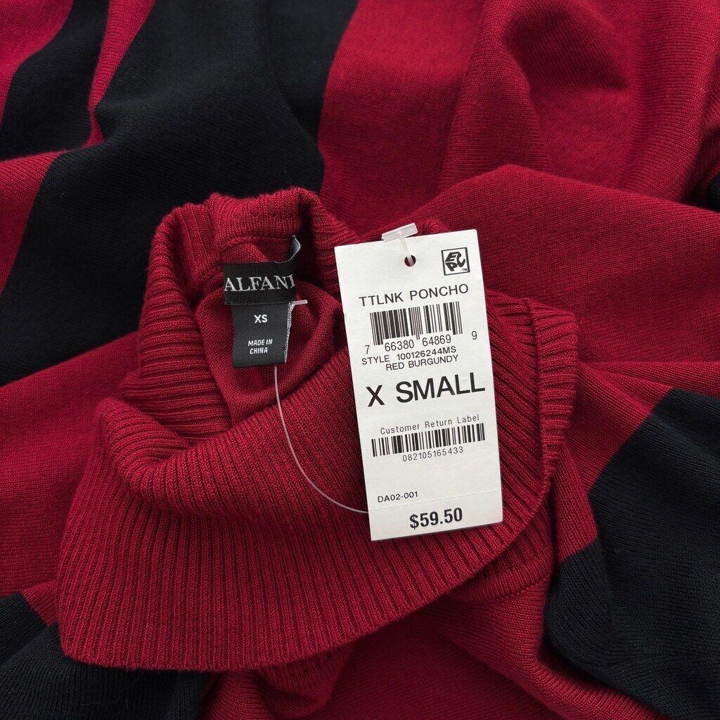 Alfani Women's XS Red &Black Striped Turtleneck Poncho Sweater NWT