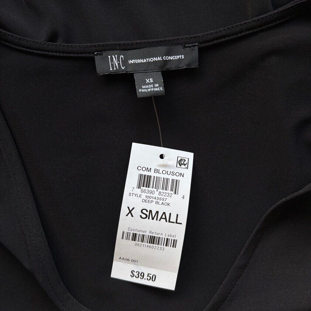 I.N.C. International Concepts Women's Black Smocked-Trim Blouse NWT