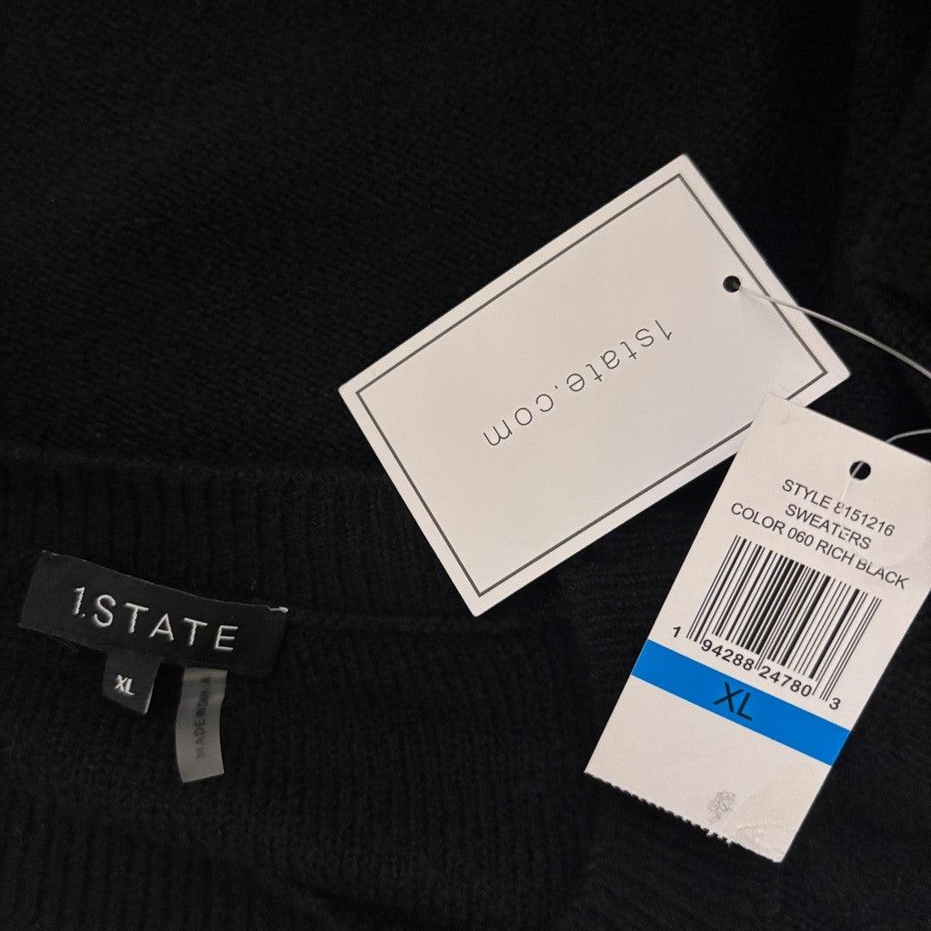 1.STATE Women's Size XL Black Textured Cable Knit Balloon Sleeve Sweater NWT