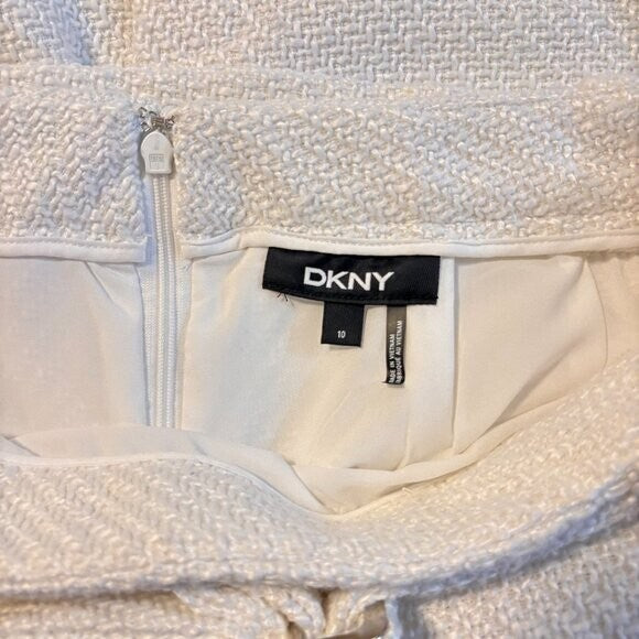 DKNY Women's Size 10 White Tweed Belted Pencil Skirt, Fully Lined NWOT