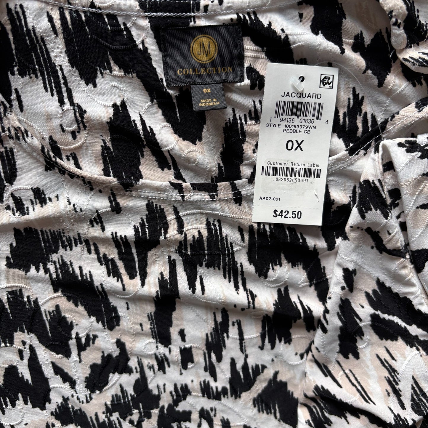 JM Collection Plus Size Printed Jacquard 3/4-Sleeve Top NWT