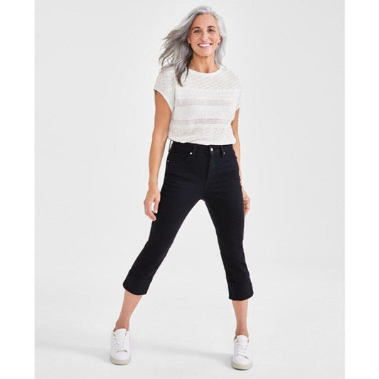 Style & Co Women's Curvy Cuffed Capri Black Jeans NWT