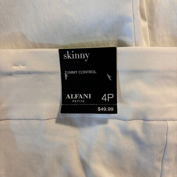 Alfani Petite White Tummy-Control Pull-On Skinny Dress Pants NWT
