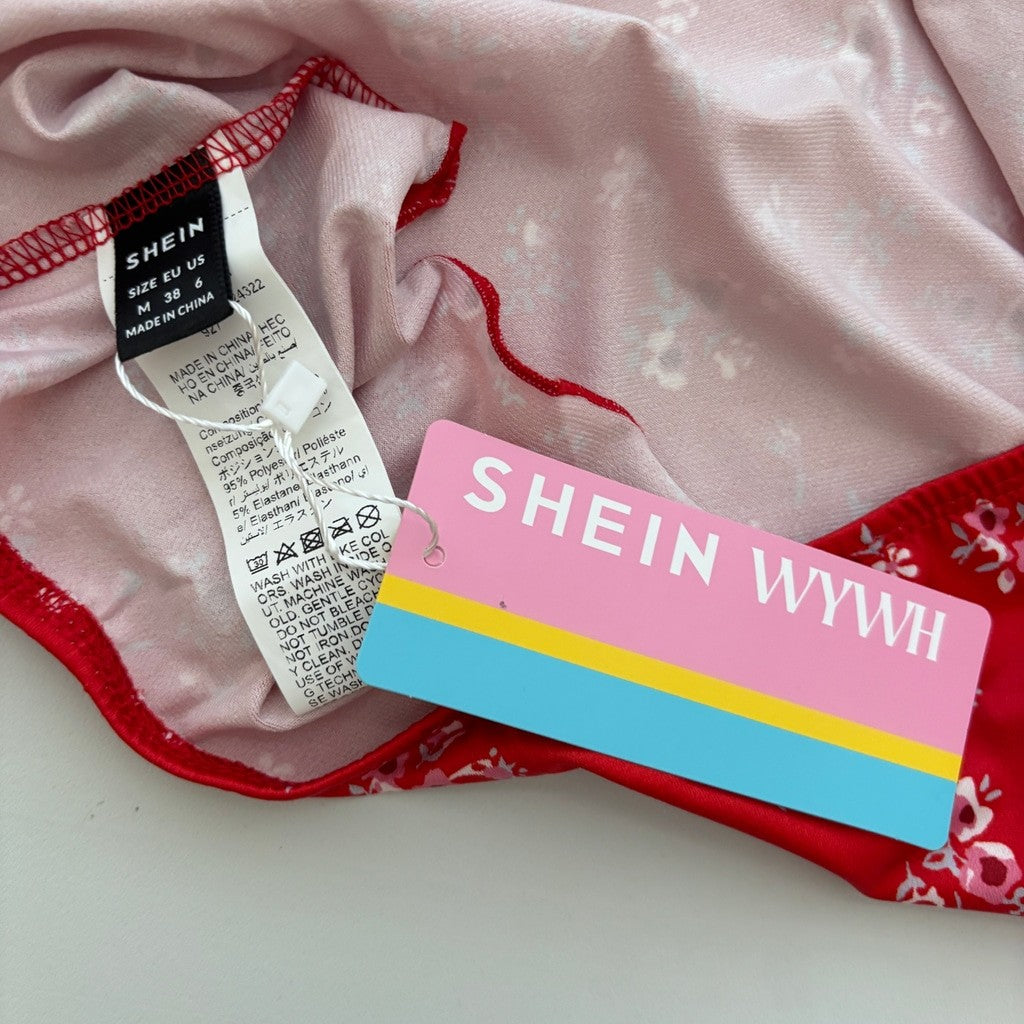Shein Women's Size Medium Red Floral Strapless Crop Top - Western Vibe NIB