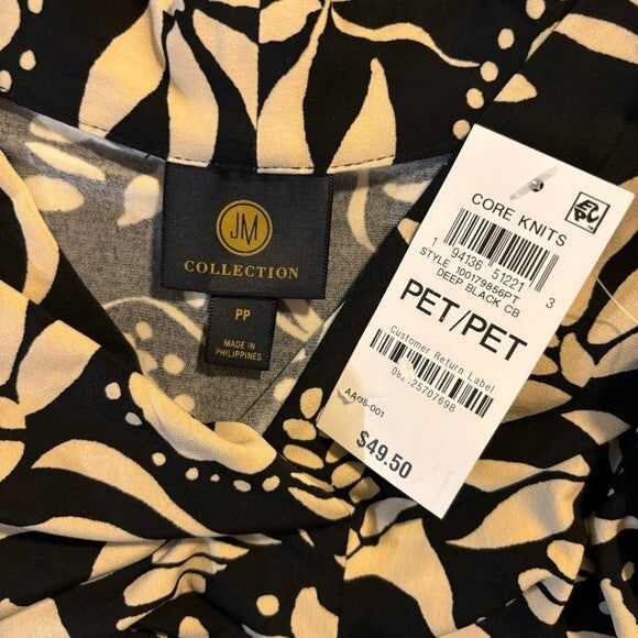 JM COLLECTION Petite Small Garden Wisp 3/4 Sleeve Stretchy Casual Top NWT