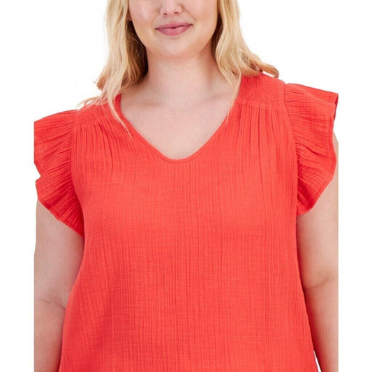 Style & Co. Plus Size Orange Flutter-Sleeve Top NWT
