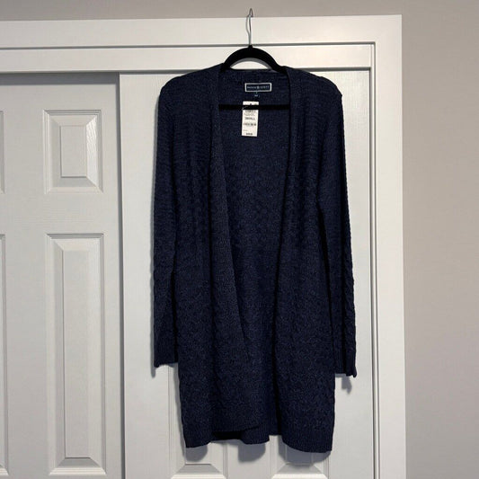 Karen Scott Women's Small Navy Blue Turbo Popcorn Knit Open Front Cardigan NWT
