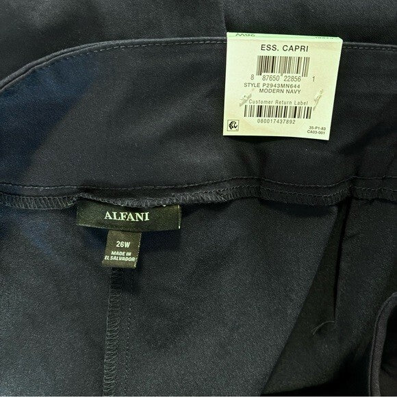 Alfani Plus Size Navy Blue Stretchy Tummy-Control Capri Pants NWT