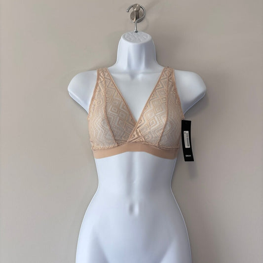 DKNY Women's Beige Lace Bralette w/ Stretchy Lace & Elastic Band Support NWT