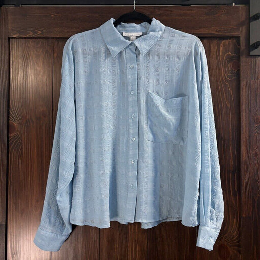 And Now This Women's Size Large Baby Blue Textured Button-Front Shirt NWT