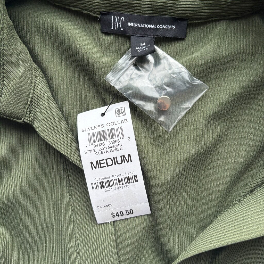 INC International Concepts Women's Medium Green Ribbed V-Neck Tank Top NWT