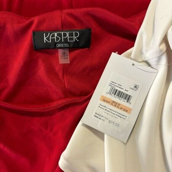 Kasper Plus Size Quinn White and Red Colorblocked Split-Sleeve Dress NWT