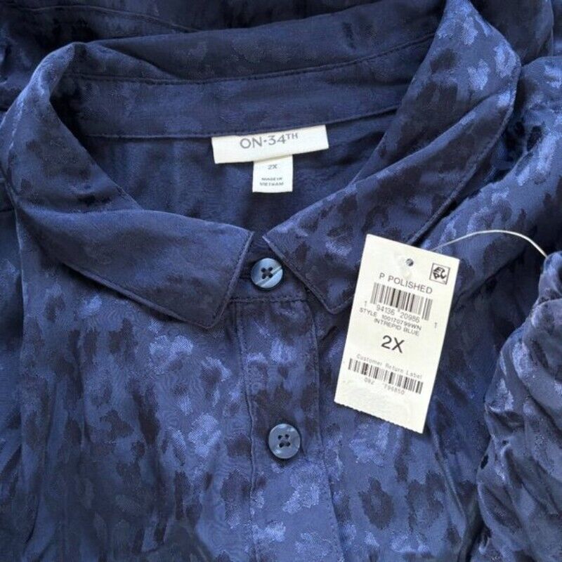 On 34th Plus Size Leopard Print Navy Blue Jacquard Jumpsuit NWT