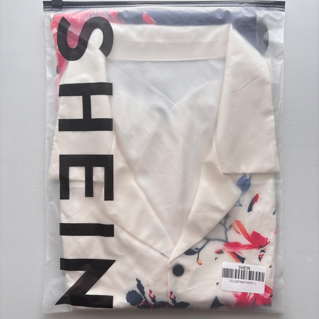 SHEIN Men's Large Hawaiian Shirt Tropical Button Front Short Sleeve Top NIB