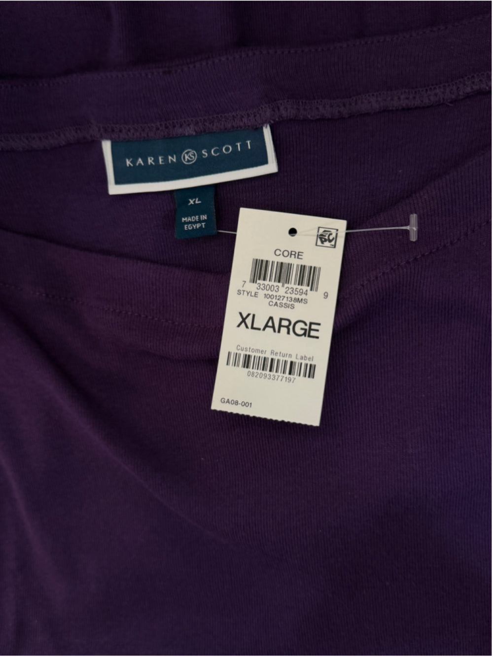 Karen Scott Extra Large 100% Cotton Purple 3/4 Sleeve Boat Neck Tunic Top NWT