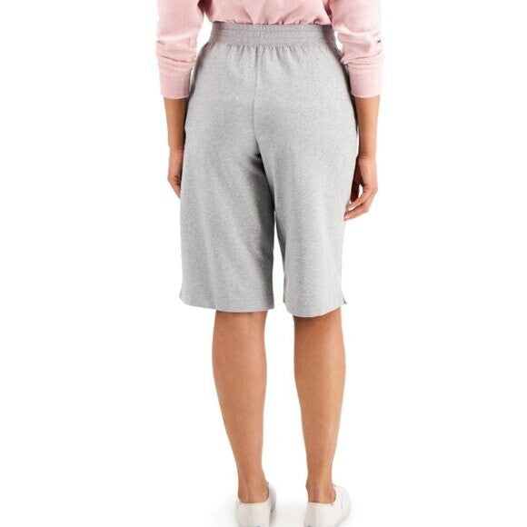 Karen Scott Skimmer Grey Drawstring Knit Stretchy Knee-Length Shorts NWT