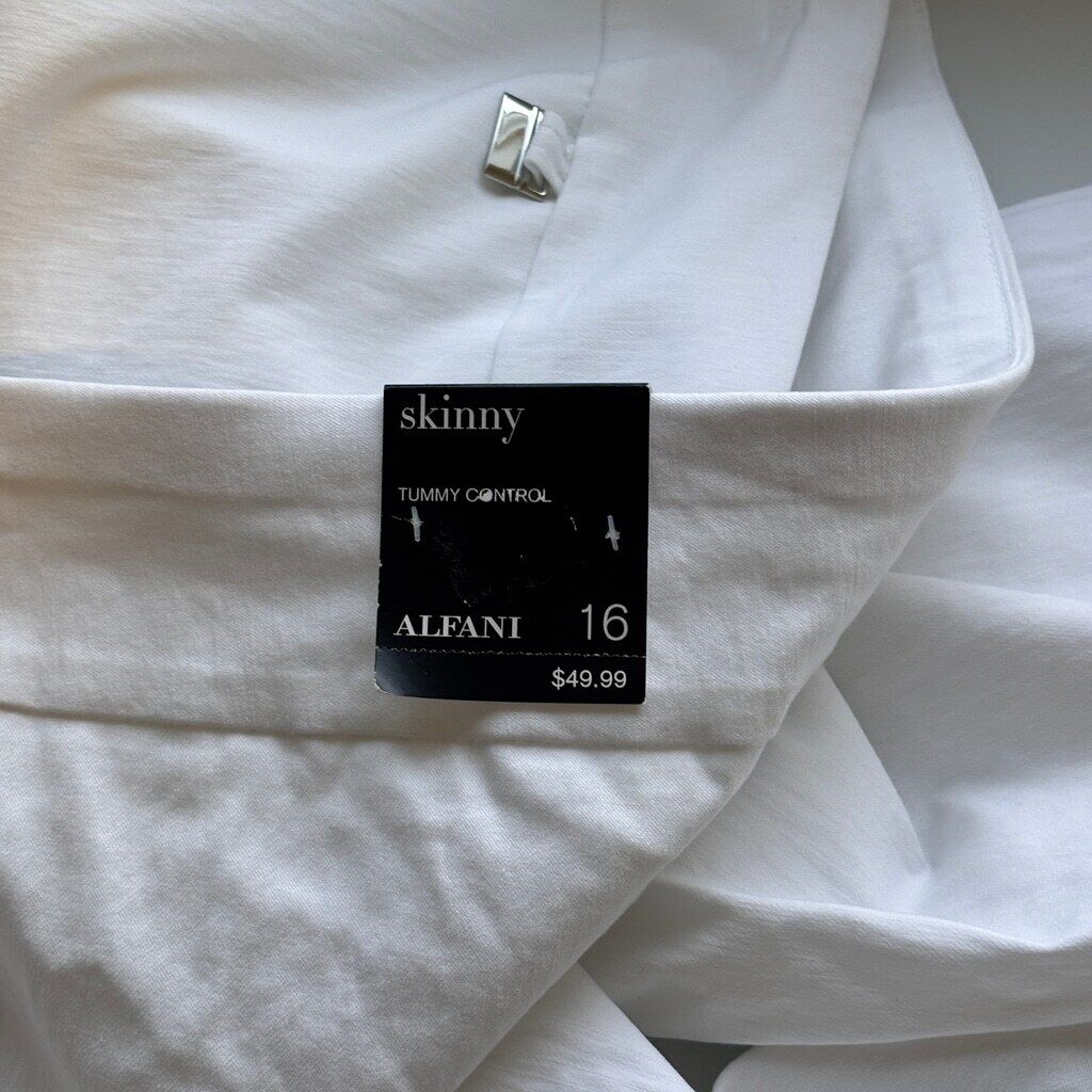 Alfani Women's 16 White Tummy-Control Pull On Skinny Dress Pants NWT