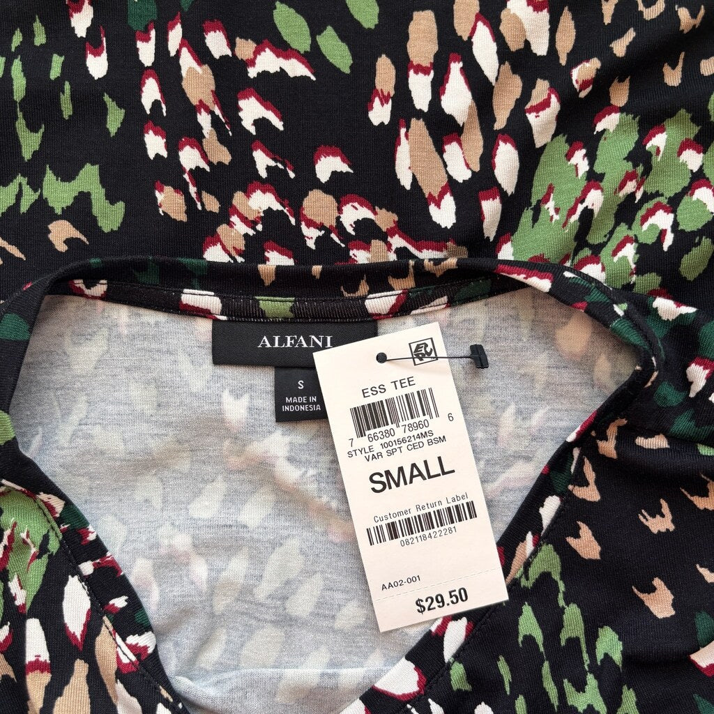 Alfani Women's Small Abstract Printed Short-Sleeve Crewneck T-Shirt NWT