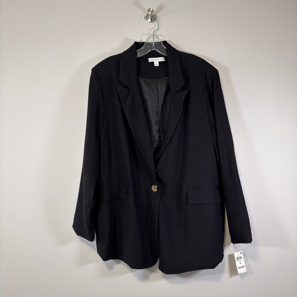 And Now This Plus Size 1X Black Oversized Button-Front Blazer NWT