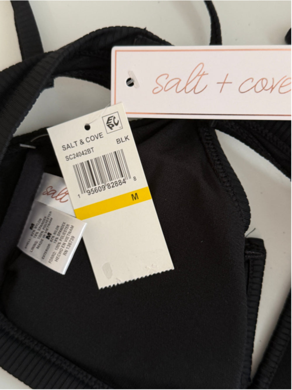 Salt + Cove Size Medium Black V-Wire Ribbed Bralette Bikini Top NWT