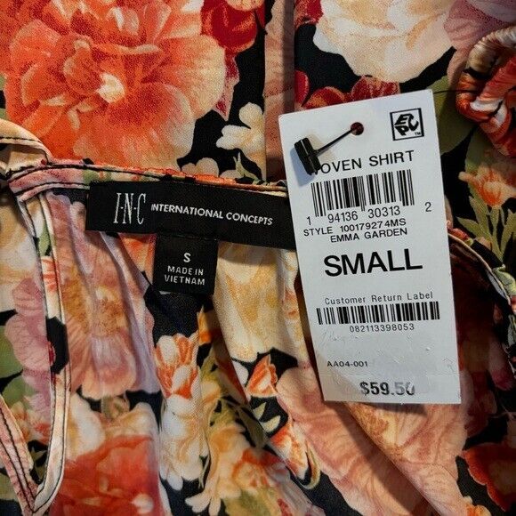 I.N.C. INTERNATIONAL CONCEPTS Women's Floral Printed Satin Long-Sleeve Top NWT