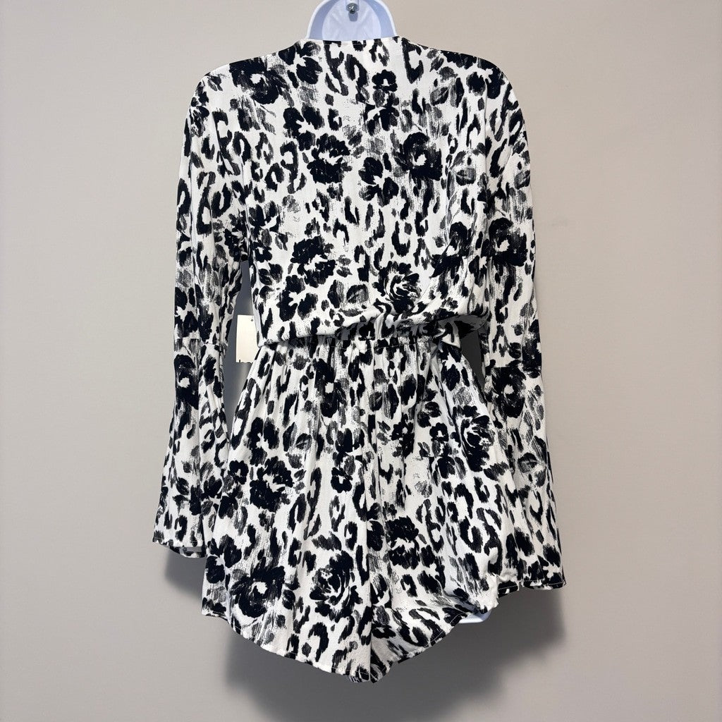 Bar III Women's Small Black White Spot Knot-Front Romper Swim Coverup NWT