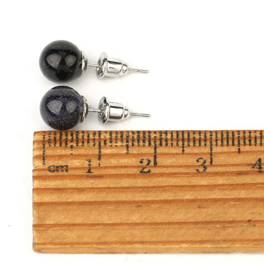 Women's Blue Sandstone & 925 Silver Plated Round Ball Stud Earrings NWT