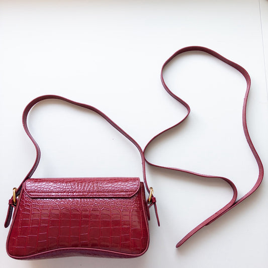 Structured Red Faux Croc Embossed Shoulder & Crossbody Bag / Purse NWT