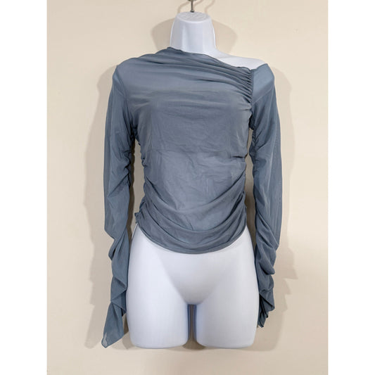 Shein Women's Large Drapey Sheer Romantic Blue Asymmetrical Top NWT