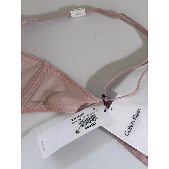 Calvin Klein Women's Size 34C Pink Sheer Marquisette Unlined Plunge Bra NWT