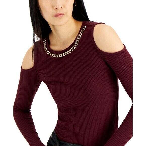 I.N.C. International Concepts Petite XL Chain-Embellished Cold-Shoulder Top NWT
