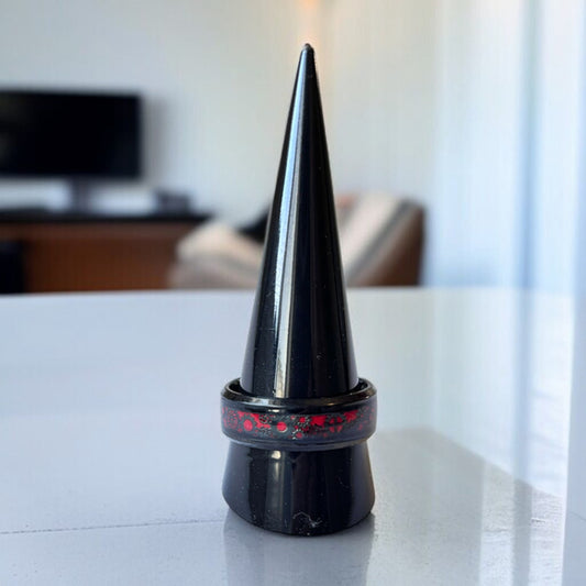 Men’s Size 11 Bold Gear Ring – Black with Red Inlay, Stainless Steel NIB