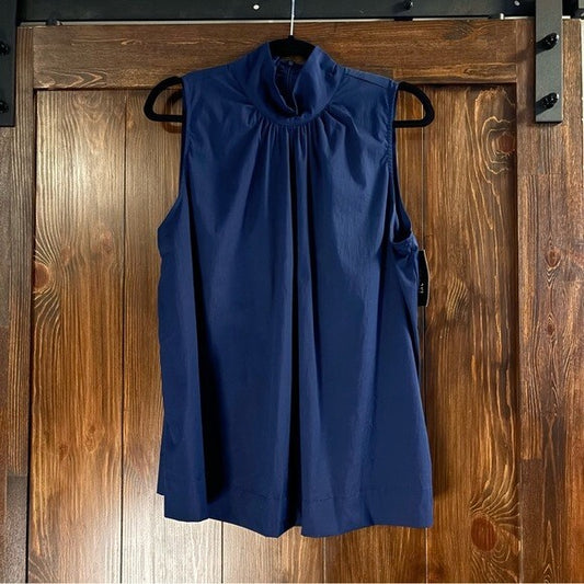 I.N.C. International Concepts Women's Navy Blue Sleeveless Mock-Neck Blouse NWT