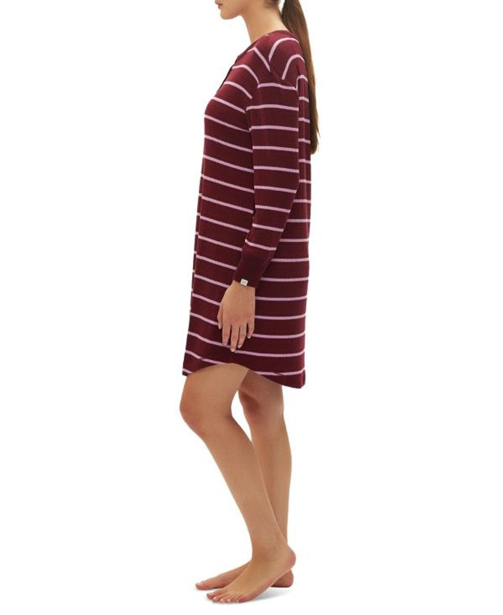 GAP Women's Small Maroon Striped Henley Dorm Long-Sleeve Sleepshirt / Dress NWT