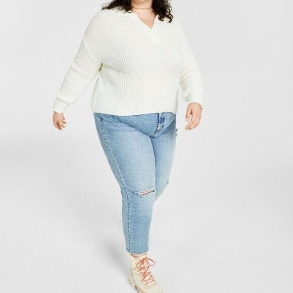 AND NOW THIS Plus Size 14W Light Wash Ripped Mom Jeans NWT