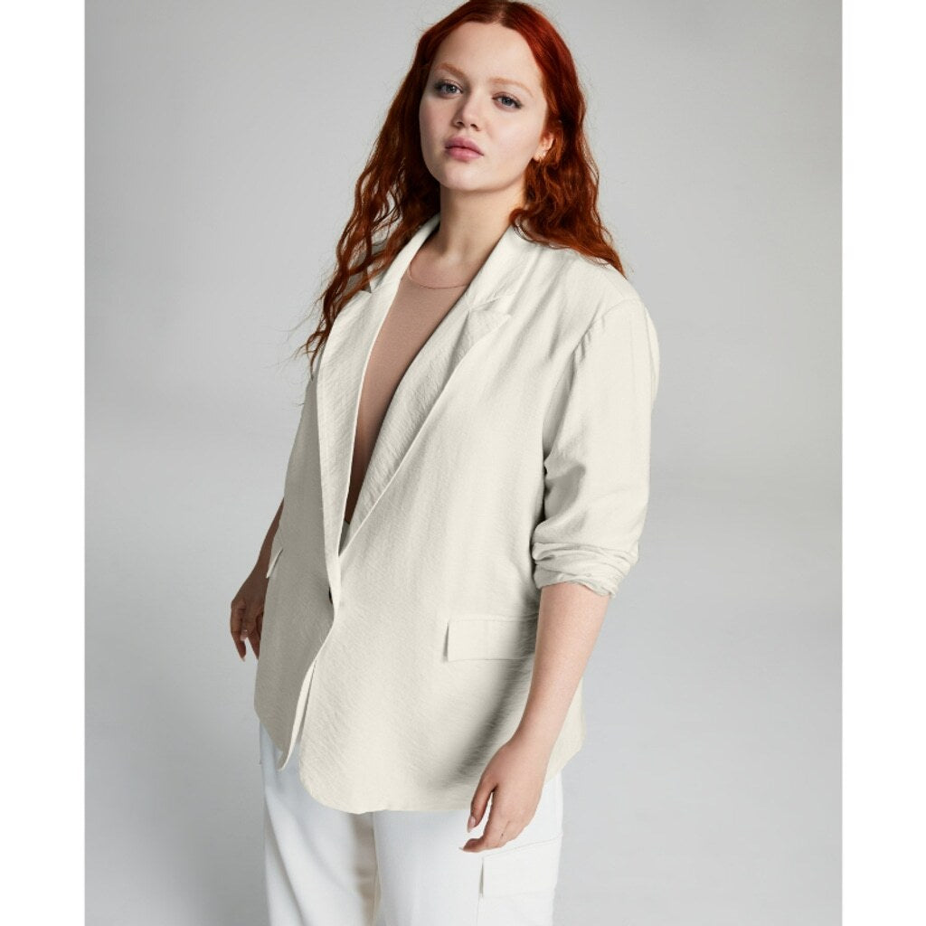 And Now This Women's Plus Size 2X Oversized Cream Button-Front Blazer NWT