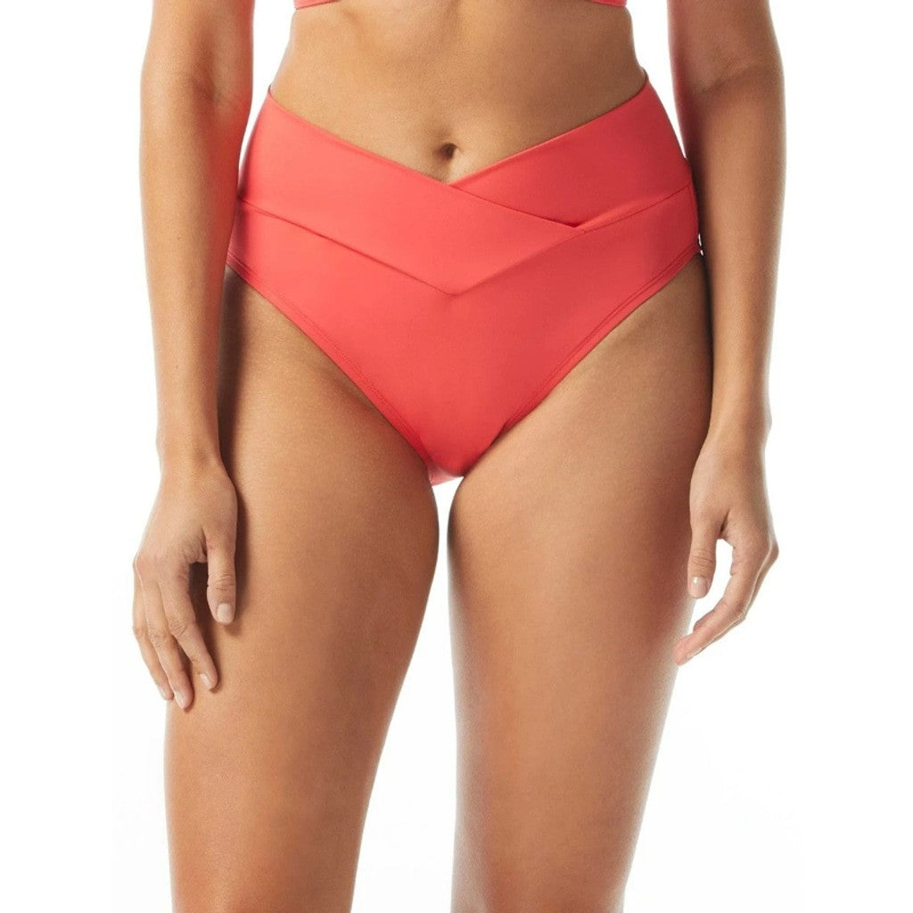 Coco Reef Women's Medium Coral Pink Solid Crossover Bikini Bottoms Swimwear NWT