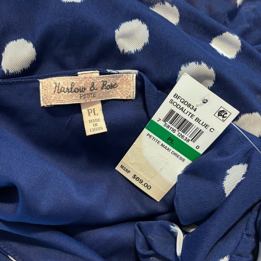 Jamie & Layla Petite Large Blue and White Polka Dot Faux-Wrap Maxi Dress NWT