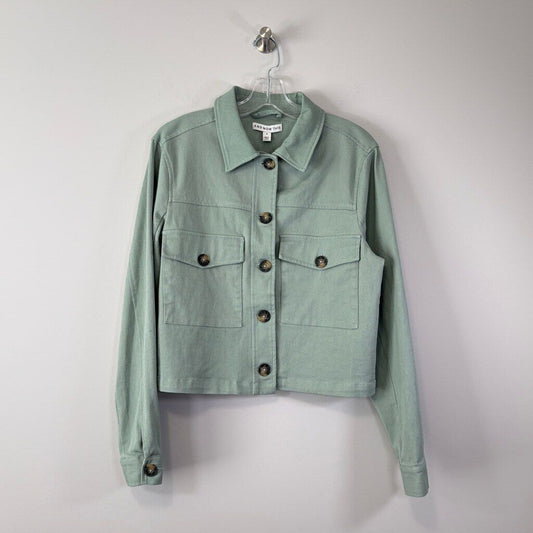 And Now This Women's Medium Green Long-Sleeve Cropped Shacket NWT