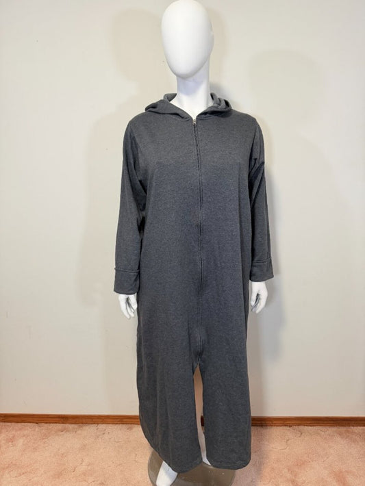 Dreams & Co Size Large Gray Hooded Zip Front Lounger Maxi / Full Length Robe NWT