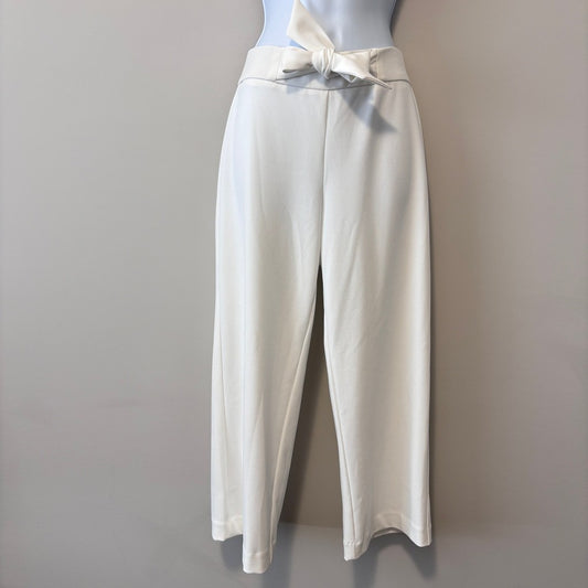 AK Anne Klein Women's XS Petite White Mid Rise Tie Waist Wide Leg Pants NWT